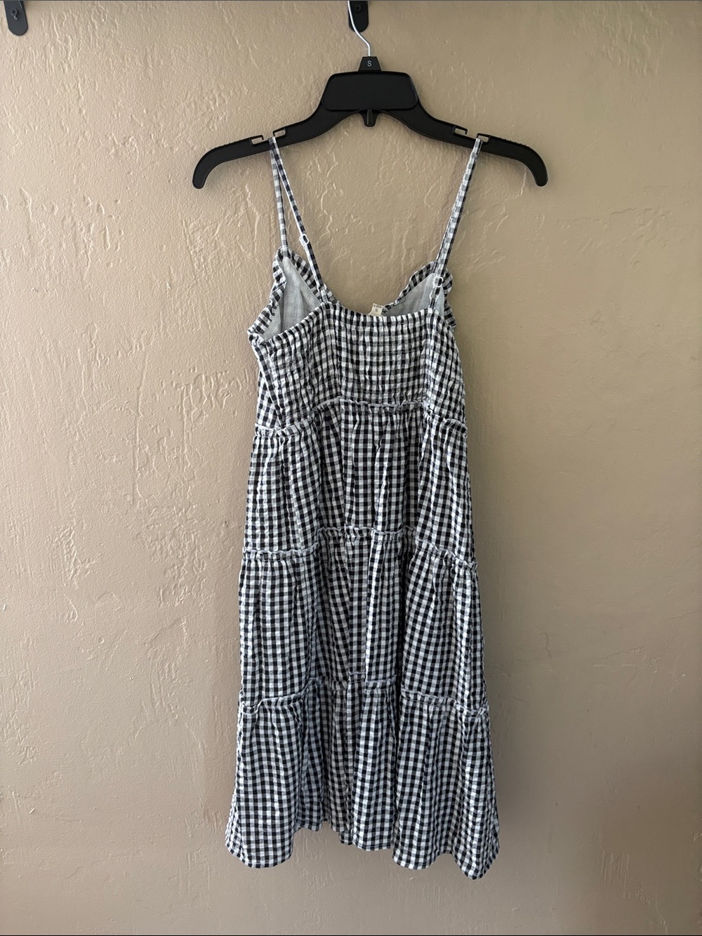 Gingham Tiered Spaghetti-Strap Midi Dress in Black & White - Picture 3 of 3